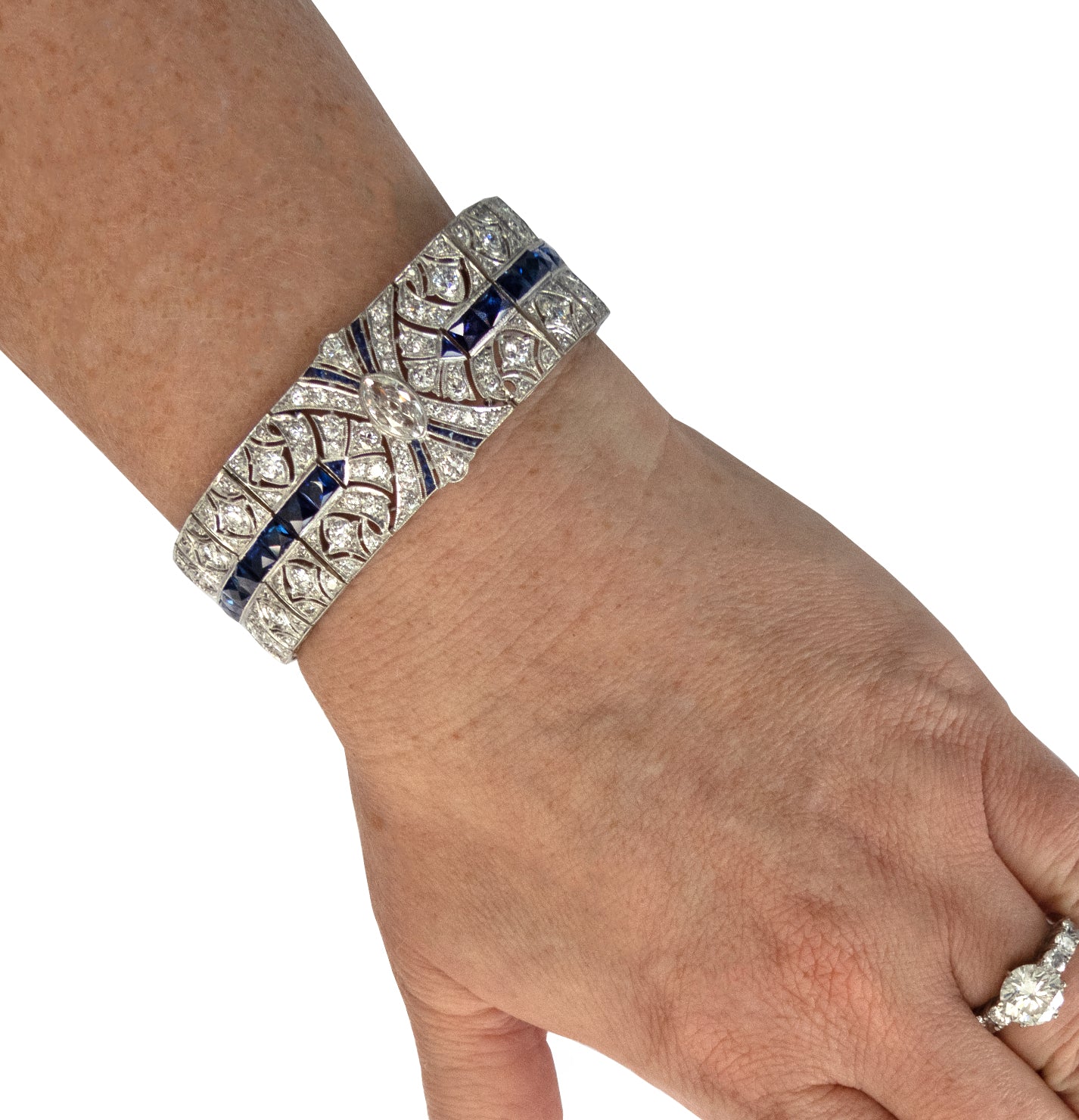 Art Deco 0.18ctw Diamond Filigree Bracelet 14k White Gold Platinum 7